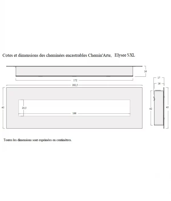 Dimensions de la cheminée electrique encastrable elysee 5Xl