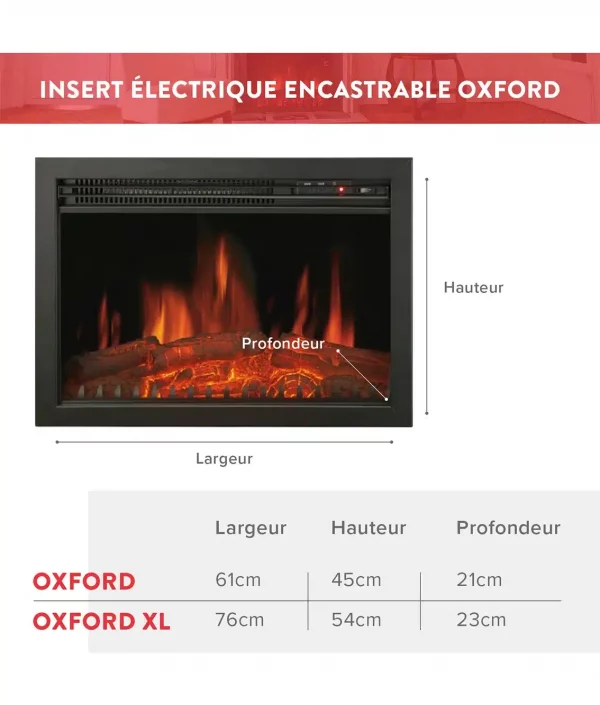 Dimensions cheminée électrique Oxford